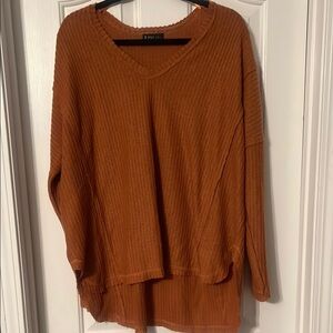 Very J Waffle Knit V-Neck Loose Sweater in terracotta brown